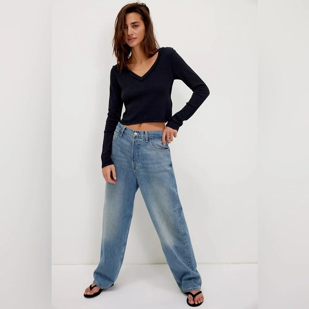 Care FP Manchester Long Sleeve Free People Thermal Waffle Knit Crop Top